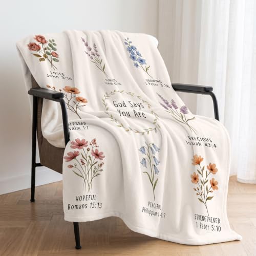 Image of COMFAR Christian Floral Throw Blanket, Christian Gifts for Women, Baptism /Religious /Inspirational /Catholic /Encouragement /Birthday Gifts for Women, First Holy Communion Gifts for Girls 40 inchx 60 inch