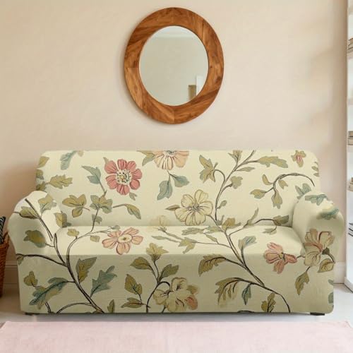 Funda Sofa 3 Plazas Flor Rosa General Funda De Sofá Elástica En Spandex,Anti Gatos Arañazo Y Perros Mascotas,Antideslizante Protector Sofa,Adecuado para Sala De Estar