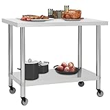 Küchen-Arbeitstisch mit Rollen Edelstahl 100x60x85 cm Gastro Ausstattung Möbel für Restaurant Hotel Kantine Catering mit Ablage und Bremsen ideal für Küche und Großküche