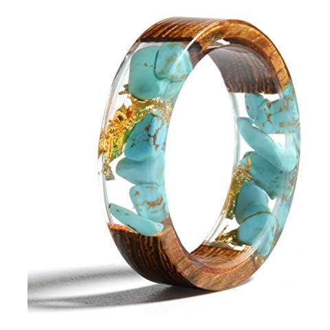 NDJEWELRY Unique Handmade Wood Resin Ring with Turquoise and Gold Foil Insided Turquoise Band Ring Best Gift for Her Size 7.5 Cover
