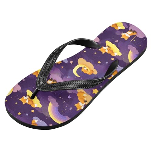 ALAZA Cartoon Dreamy Moon Fox Flip Flops for Women Fashion Beach Slippers Comfort Mens Flip Flops Non-Slip Rubber Shower Slippers Sandal for Hotel Travel Sport,XS2