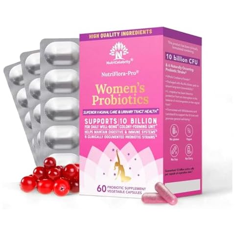 Nutricelebrity NutriFlora-Pro Probiotics for Women - Support Vaginal, Urinary Health, Immune System Digestive System Support, Cranberry Pills Supplement, 10 Billion CFU 6 Strains (30 Caps) - 2 Pack Cover