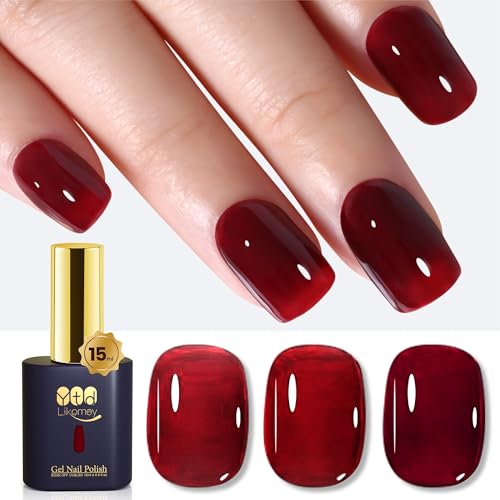 YTD Likomey Jelly Wine Red Gel Nail Polish,15ml Burgundy Translucent Neutral Sheer UV Nail Gel,HEMA Free LS301