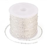 Beadthoven - Cadena plana de latón de 32.8 pies para hacer joyas, 1.5 mm, chapada en plata, cruz plana, collar, pulsera, cadenas extensoras a granel para suministros de fabricación de joyas