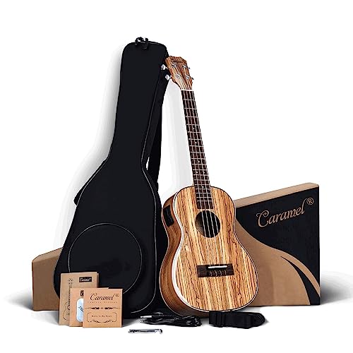 Caramel CB103PJ 30 Inch Cb103 Zebra Wood High Gloss Baritone Lcd Color Display Electric Ukulele Professional Ukelele Kit Beginner Travel Guitar Starter Pack Bundle cover