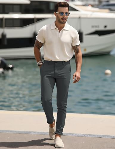 JMIERR Men's Skinny Stretchy Suit Pants Slim Fit Slacks Tapered Trousers - Image 7