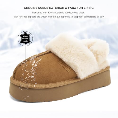 Stelle Genuine Suede Platform Slippers for Women Removable Backstrap Memory Foam Indoor Outdoor Water-Resistant4