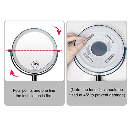 Erlingeryi Wall Mounted Lighted Makeup Mirror 10X Led Magnifying Mirror With 3 Color Lights, Double Sided, Touch Screen Dimming, Extension Bathroom Vanity Mirror (Black, 10X) #TOP5