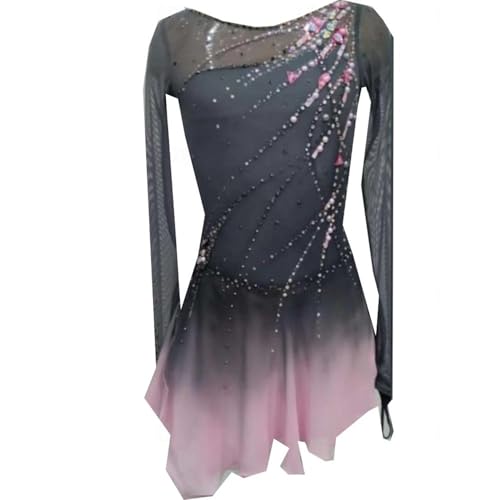 JRUIA Black,L,Women's Ice Skating Skirt Lady's Artistic Figure Skating Competition Costume Gymnastics Leotards Gradient Long Sleeve