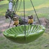 Hanging Bird Bath Bird Feeder Outdoor and Garden Decoration Statue (Green with owl)