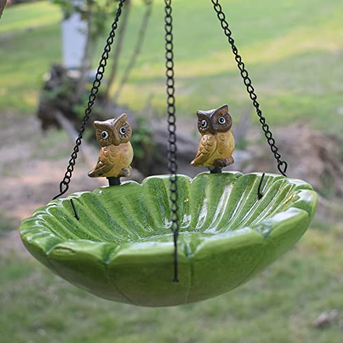 Hanging Bird Bath Bird Feeder Outdoor And Garden Decoration Statue (Green With Owl) #TOP11