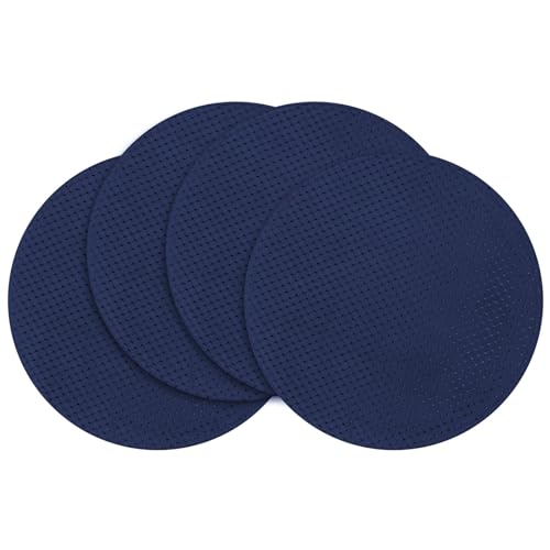 ColorBird Round Placemats Set of 4, Waffle Jacquard Washable Table Placemats, Heat Resistant Dining Cloth Table Mats Navy Blue Table Place Mats for Christmas Thanksgiving, 15 inch Diameter