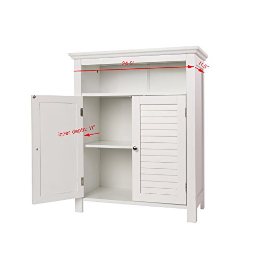 Glitzhome Bathroom Cabinet, 32” H White Wooden Bathroom Floor Storage Cabinet With Shutter Design Door Free Standing With 1 Adjustable Shelf #TOP3