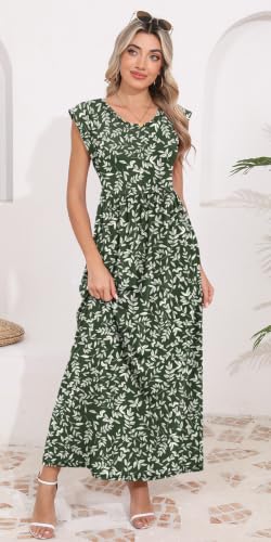 Image of DB MOON Womens 2026 Maxi Dresses Empire Waist Long Summer Dress Casual Cap Short Sleeve Sundress with Pockets