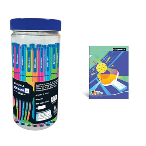 Image of Classmate - Octane Neon- 25 Blue Gel Pens | Smooth Writing Pens| Water-proof Ink For Smudge-free Writing| Preferred By Students For Exam & Class Notes| Study At Home Essential & Notebook | 172 Pg ...