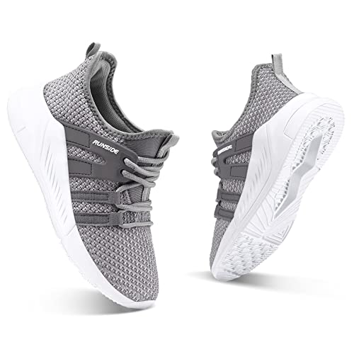 Runside Boys Girls Tennis Shoes Kids Lightweight Breathable Sneakers Lace-Up Running Athletic Shoes For Toddler/Little Kid/Big Kid Grey thumb #1