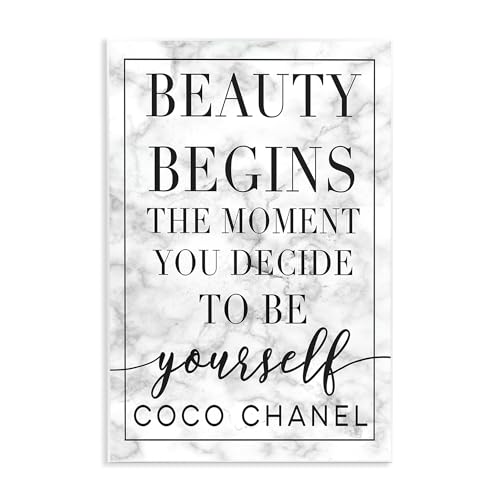 Stupell Industries Beauty Begins Once You Decide to Be Yourself White Marble Typography, Design by Daphne Polselli Wall Art, 10 x 15, Black