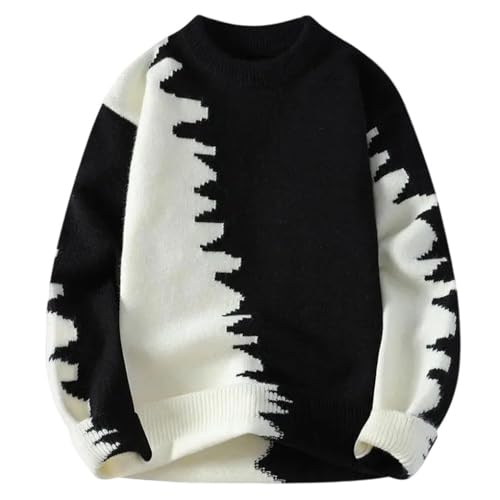 Men's Patchwork Contrast Color Knitted Warm Pullover Loose Sweater