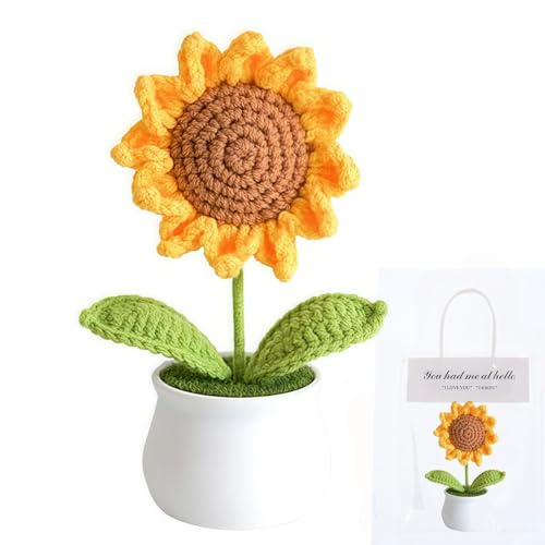 YiQiYi Crochet Flowers Artifical Sunflower for Office Desk Car Dashboard Decor Motivational Gifts for Women Handmade Knitted Flowers Birthday Christmas Party Home Decoration (Sunflower)
