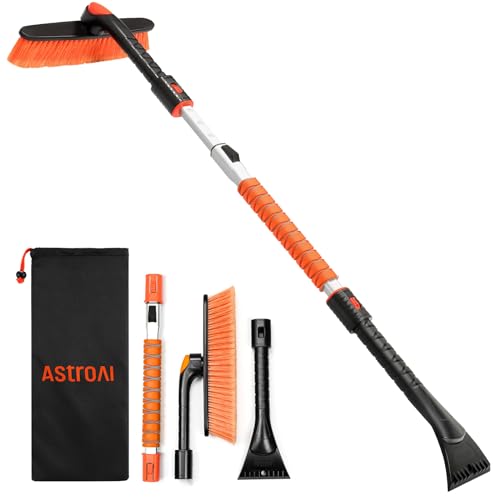 AstroAI 47.2″ Ice Scrapers for Car Windshieldand Extendable Snow Brush with Foam Grip and 360° Pivoting Brush Head for Christmas Car Auto Truck SUV(Orange)
