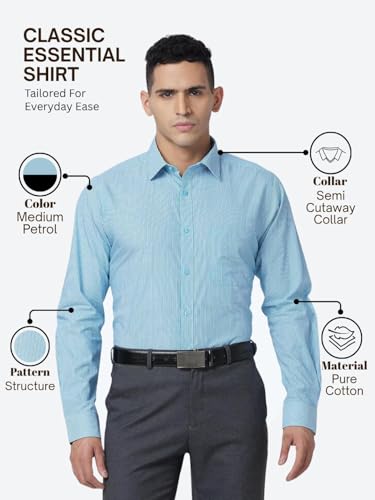 Image of Raymond Men's Slim Fit Pure Cotton Structure Pattern Semi Cutaway Collar Full Sleeve Formal Shirt