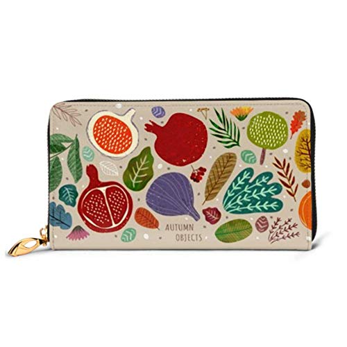 Preisvergleich Produktbild JHGFG Mode Handtasche Reißverschluss Brieftasche Vektor-Illustrationen Herbst Objekte Obst Gemüse Telefon Clutch Geldbörse Abend Clutch Blocking Leder Wallet Multi