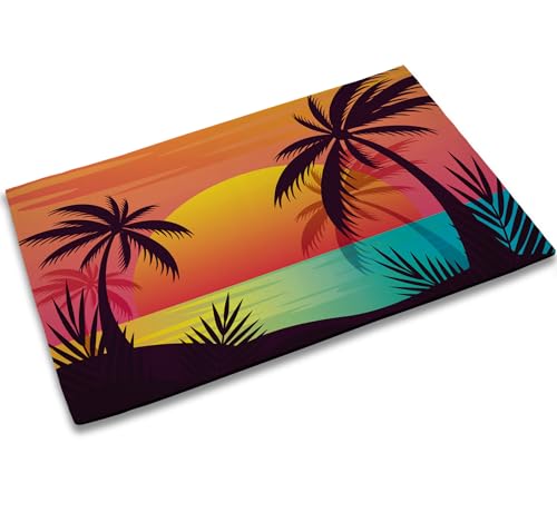 TUBAMQ Tropical Palm Tree Door Mat,17 x 30 Inch Sunset Welcome Doormat Decorative Home Floor Mat,Non...