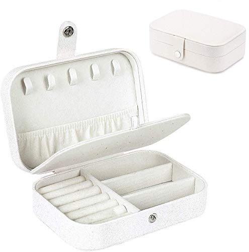 Annhao Schmuckkästchen, klein, tragbar, für Ohrringe, Ringe, Halsketten, Armbänder, 16,5 x 11,5 x 5,5 cm (weiß) Cover