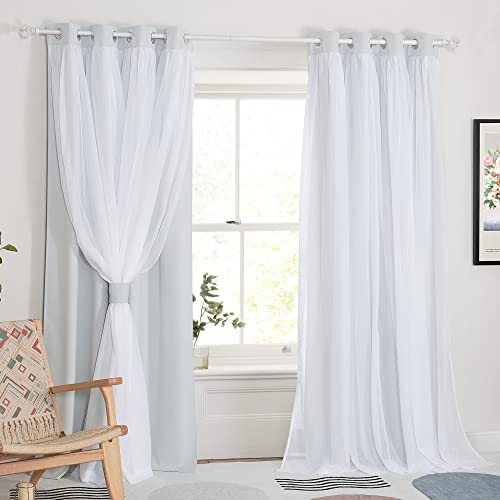 Pony Dance Double Layer Curtains - White Curtains 84 Inches Long With Sheer Overlay Nursery Panels For Bedroom/Living/Dining Room, 52 W By 84 L, Greyish White, 2 Pieces #TOP1