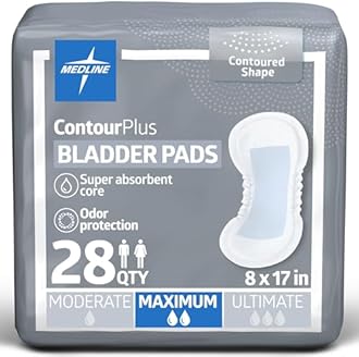 Medline ContourPlus Bladder Control Pads, Maximum Absorbency, 6.5 x 13.5 Inches, Bag of 28