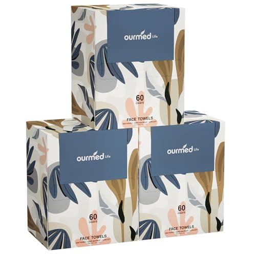 Image of Ourmed Life Face Towels, Disposable Biodegradable Facial Towels for Sensitive Skin, Lint- free Facial Wipes for Washing Face, Skincare and Makeup Remover, Dry Wipes, 10 inchx7.9 inch Extra Large, 180 Count
