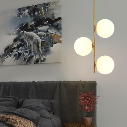 Gimpo, Luminária 82cm Pendente 3 Globos Vidro Jabuticaba Metal Dourado Teto Gimpo KJDD-E-072-GOLD