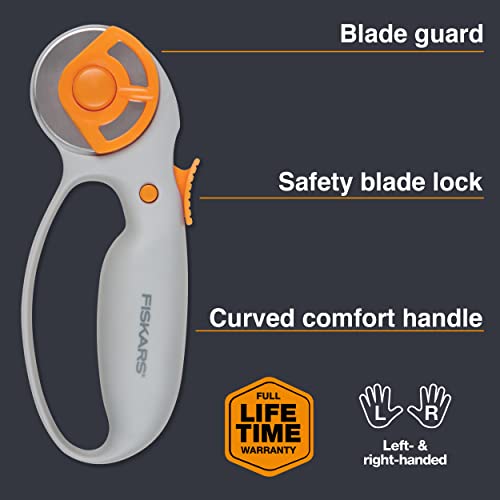 Fiskars Cortador rotativo clássico para tecido e papel – 45 mm – Cortador de papel para artes e arte