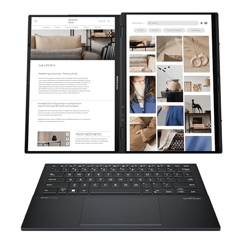 ASUS Zenbook Duo OLED UX8406MA-QL396W Ordinateur Portable 14" WUXGA (Intel Core Ultra 9 185H, 32 Go de RAM, SSD 1 To, ARC Graphics, Windows 11 Home) Gris Encre, Clavier QWERTY Espagnol