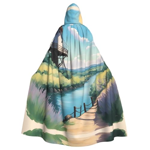 QAZWZML Hermosa capa con capucha de Halloween con patrón de puente, Pascua, carnaval, capa de cosplay, baile de máscaras y fiesta temática.