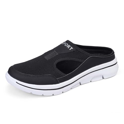 Generisch Mocasines informales para mujer, mocasines de malla transpirables para verano, cómodos zapatos de tacón medio para caminar, yoga, escuela, Negro , 45 EU