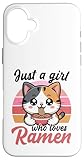 Carcasa para iPhone 16 Plus Funny Cat Ramen «La Chica Que ama el Ramen» Anime Kawaii Cat Girl