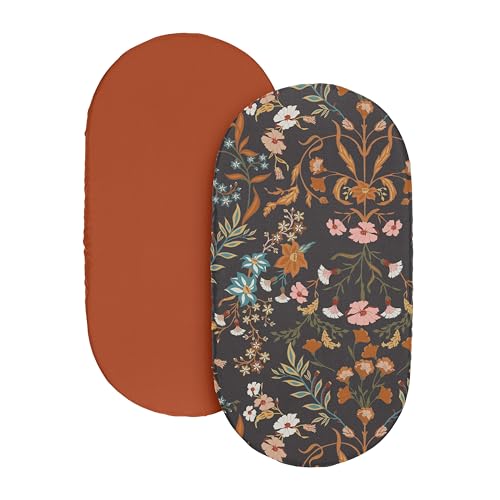 Image of Sweet Jojo Designs Boho Wildflower Vintage Floral Girl Baby Bassinet Sheets Fitted Sheet Set Infant Newborn Nursery Oval Rectangle Hourglass Mattress 2p Orange and Bohemian Farmhouse Daisy Botanical