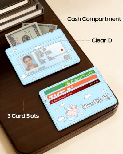 Image of FINTIE Slim Minimalist Front Pocket Wallet, RFID Blocking Credit Card Holder Card Cases with ID Window for Men Women (Soaring Pig)
