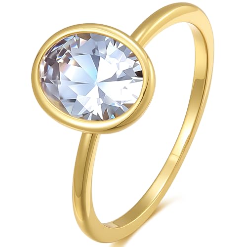 espere 2 Carat Bezel Set Solitaire Enagement Ring | Oval Cut CZ Promise Simple Bridal Ring, 6, Cubic Zirconia, Cubic Zirconia