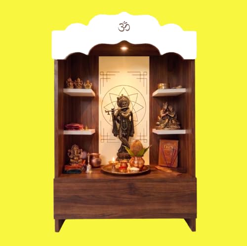 Image of Alpine Willow 3 Ft X 2 Ft Wooden Temple (DIY Assembly-Do it Yourself) I Mandir for Home I Pooja ghar I Corian Design devghar I Medium Size Temple for Home I Pooja Mandir Unit I Devghar with LED Light