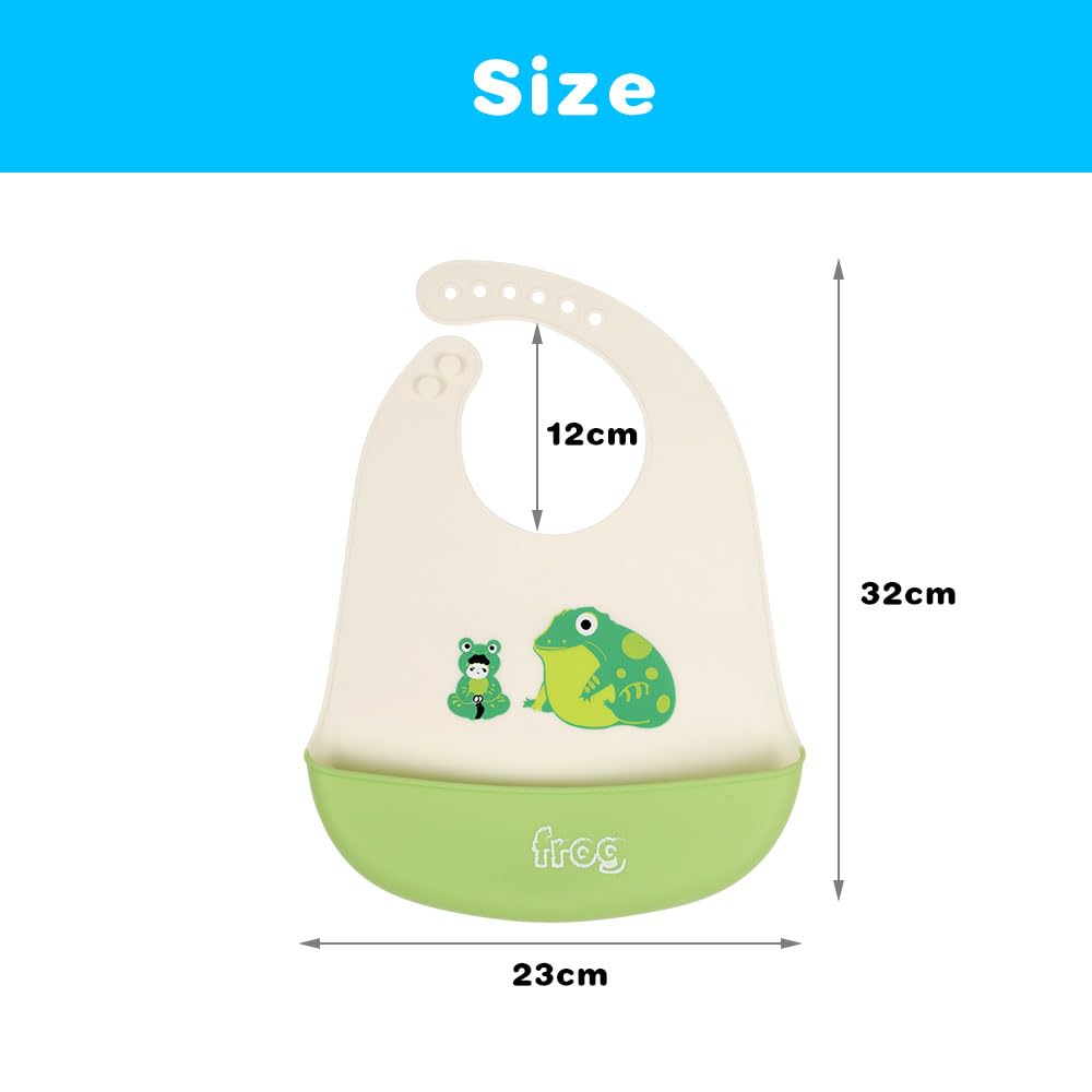 Vicloon Bavaglino in Silicone, 2 Bavaglini con Vaschetta di Raccolta, 6 Pulsanti Regolabili, Senza BPA, Bavaglini per Bambini, Facile da Pulire, Impermeabile per Neonati e Ragazze, Auto e Rana