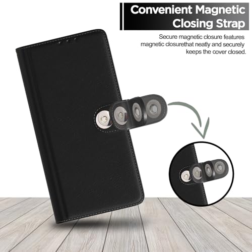 Image of Pikkme Flip Cover Leather Finish | Inside TPU with Card Pockets | Wallet Stand and Shock Proof | Complete Protection Button Flip Case for Oppo Reno 13F 5G(Black)