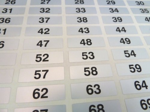 Etiketten / Aufkleber zur Nummerierung (schwarze Zahlen auf silberfarbenem Hintergrund, aufsteigend nummeriert von 1 bis 1000, aus haltbarem Plastik, Maße: 31 x 10 mm) Cover