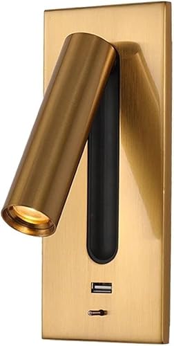 ZXTIIEUF Wall Lights 90° Adjuable LED Light - Bedside Reading Lamp with USB Port and Switch Spotlight ng Fixture r g Room Corridor Aisle Sconce(Brass3000k)