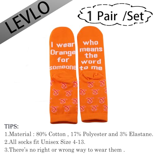 LEVLO 1 Pair Multiple Sclerosis Inspired Gift I Wear Orange for Someone Socks Awareness Orange Ribbon MS Awareness Gift2