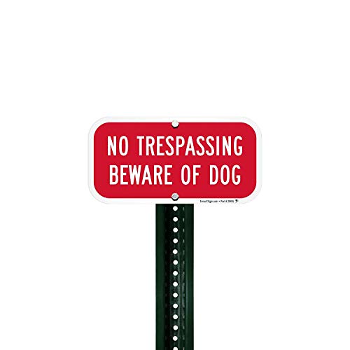 SmartSign Aluminiowy znak, legenda "No Trespassing Beware of Dog", 15 cm wysokości x 30 cm szerokości, biały na czerwonym