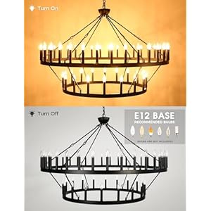 L LOHAS LED Wagon Wheel Chandelier, 2 Tier 54-Lights 60in Extra Large Black Farmhouse Chandelier Light Fixture, Round Rustic Lighting for Living Room, Dining Room, Over Table, Island, Foyer, Entryway L LOHAS LED Wagon Wheel Chandelier 2 Tier 54 Lights 60in Extra Large Black Farmhouse Chandelier Light Fixture Round Rustic Lighting for Living Room Dining Room Over Table Island Foyer Entryway