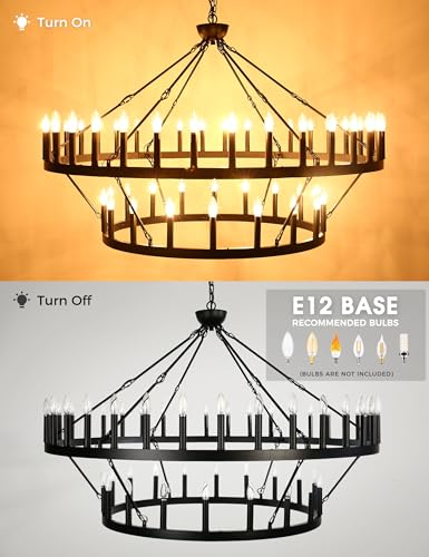 L-LOHAS-LED-Wagon-Wheel-Chandelier-2-Tier-54-Lights-60in-Extra-Large-Black-Farmhouse-Chandelier-Light-Fixture-Round-Rustic-Lighting-for-Living-Room-Dining-Room-Over-Table-Island-Foyer-Entryway L LOHAS LED Wagon Wheel Chandelier 2 Tier 54 Lights 60in Extra Large Black Farmhouse Chandelier Light Fixture Round Rustic Lighting for Living Room Dining Room Over Table Island Foyer Entryway