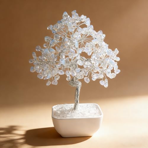 Clear Quartz Crystal Tree of Life – 7 Inch Master Healer for Energy Amplifying, Feng Shui Desk Decor with 243 Natural Gemstones – Handcrafted Silver Wire Gift Box for Meditation Spiritual Home Office